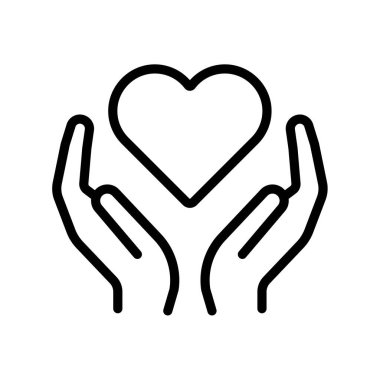 Hand hold the heart. Careful, support or love symbol. Icon vector illustration