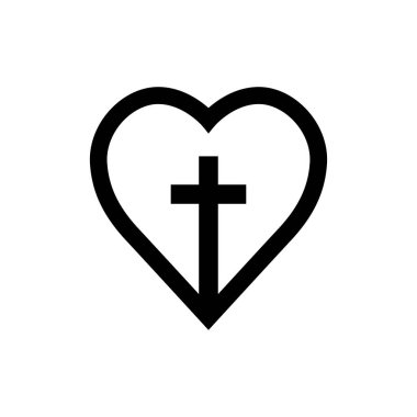 İçinde Hıristiyan haçı olan bir kalp. Kilise logosu için Hıristiyan sembolü. Taslak biçiminde vektör simgesi çizimi