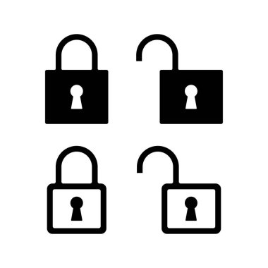Asma kilit simgesi vektör çizimi. Kilit açma ve kapatma işareti
