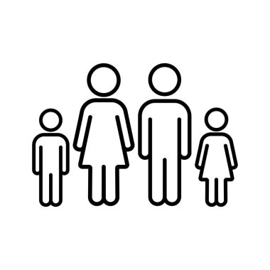 Aile ikonu vektör illüstrasyonu. Anne, baba, kız ve oğul tasarım konsepti. Özet biçimi