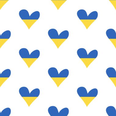 Ukrayna tarzı kusursuz bir model. Ukrayna bayrağı, kalp şeklinde. Vatansever bir geçmiş. Vektör illüstrasyonu