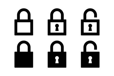 Asma kilit simgesi vektör çizimi. Kilit açma ve kapatma işareti