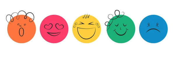 Abstrakte Komische Gesichter Mit Unterschiedlichen Emotionen Handgezeichnete Icon Set Vektorillustration — Stockvektor