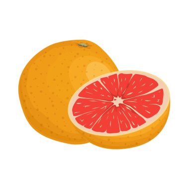Düz tasarımda greyfurt ikonu vektör illüstrasyonu. Tam meyve ve yarım
