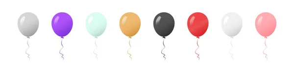 Set of colourful realistic balloon. Golden, silver, purple, red, white, black, rose gold balloon vector illustration — Image vectorielle