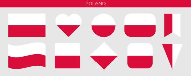 Polonya bayrak simgesi vektör illüstrasyonunu ayarladı. Tasarım şablonu