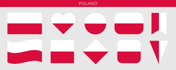 Polonia Icono Bandera Establecer Ilustración Vector Plantilla Diseño — Vector de stock