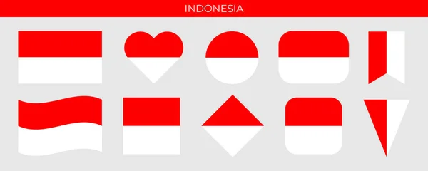 Indonesia Icono Bandera Establecer Ilustración Vectorial Plantilla Diseño — Vector de stock