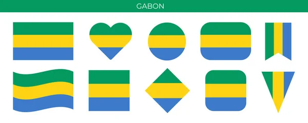 Bandera Gabón Icono Set Vector Ilustración Plantilla Diseño — Vector de stock