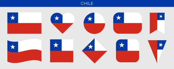 Bandera Chile Establecida Ilustración Vectorial Aislada Sobre Fondo Blanco — Vector de stock