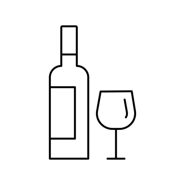 Verre Vin Icône Bouteille Illustration Vectorielle Dans Style Contour — Image vectorielle