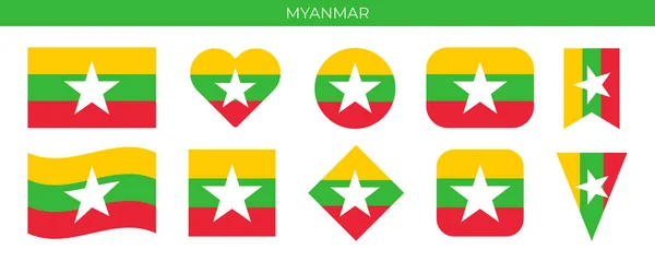 Bandera Myanmar Icono Set Vector Ilustración Plantilla Diseño — Vector de stock