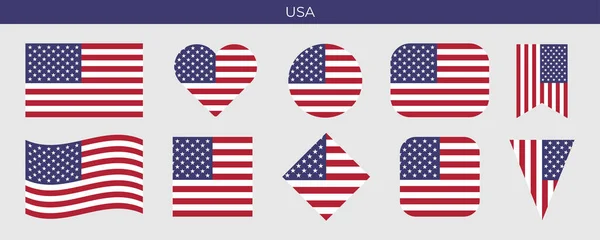 Flagge Der Usa Nationalflagge Der Vereinigten Staaten Icon Set Vektor — Stockvektor