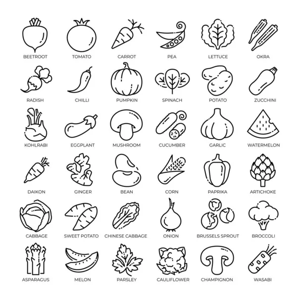 Vegetables Icon Set Vector Illustration Outline Style — Stockvektor
