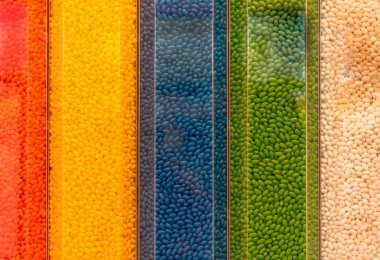 Multicolored sweets for background. Candies at market. Colorful sugar balls.