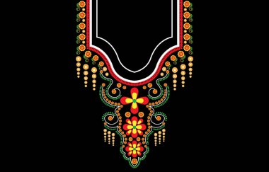 Yakanın tasarımı ve geometrik gömleğin ön baskısı geleneksel kültürün ve güzel çizgilerin ve çiçeklerin düzeninin kombinasyonunu oluşturur..