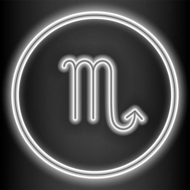 Astroloji vektörü çizimi soyut arkaplan Scorpio 12 zodyak işaretinden biridir ve siyah neon tarzında gösterilmiştir. Arkaplanı ya da yayınları çeşitli şekillerde süslemek için kullanılabilir