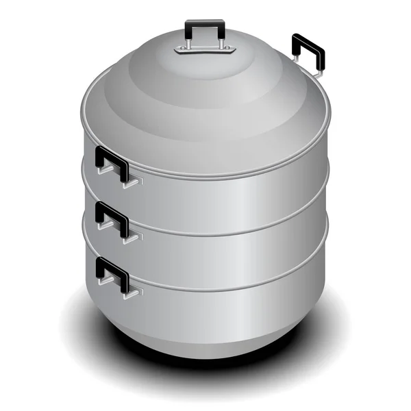 retro steamer pot isolated on white background. vector illustration. A steamer pot may be used to steam a variety of meals, including dumplings and buns. Steamed cuisine is quite popular in China.