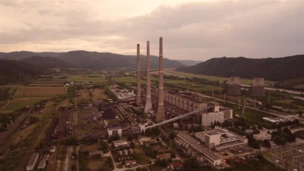 Aerial View Disaffected Coal Power Plant Sunset — Stockvideo