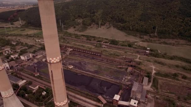 Aerial View Disaffected Coal Power Plant Sunset — Vídeo de Stock