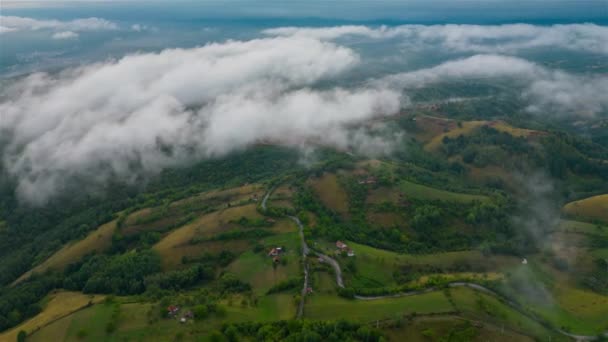 Aerial Time Lapse Fog Hills Rain — Vídeos de Stock