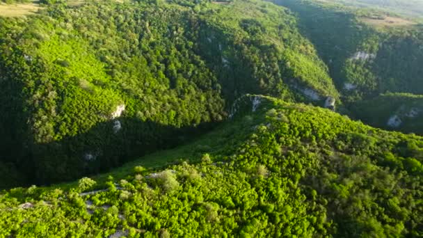 Aerial View Karst Landscape Romania Valleys Cliffs Sunset — Stockvideo