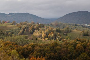 Autumn in the Romanian village. Rural landscape in the Carpathian Mountains, Romania