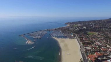 Santa Barbara aerial view of town and the coastline from the pacific ocean