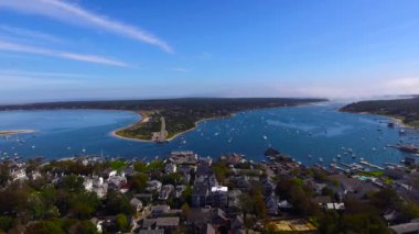Aerial shot of Edgartown on Martha's Vineyard, Massachusetts, United States on a sunny day with the view of Chappaquiddick Island