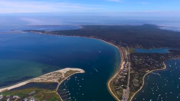 Flygfoto Edgartown Martha Vineyard Massachusetts Usa Solig Dag Med Utsikt — Stockvideo