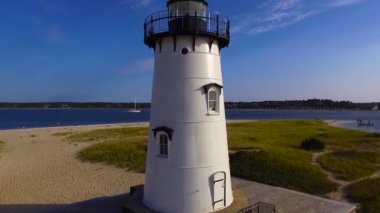 Edgartown Deniz Feneri 'nin, Martha' s Vineyard, Massachusetts 'in hava görüntüleri.