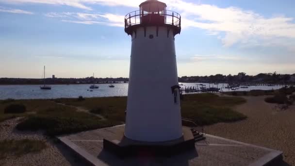Aerial Shot Edgartown Lighthouse Martha Vineyard Massachusetts — Stok video