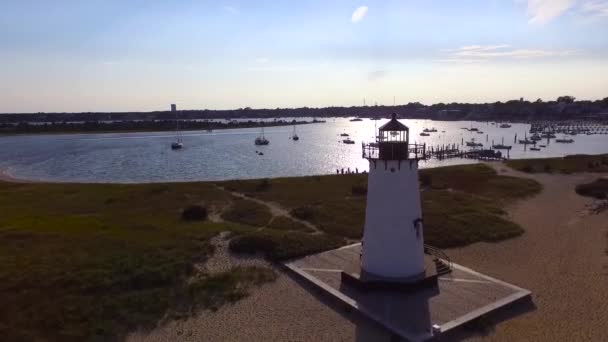 Flygfoto Edgartown Fyr Martha Vineyard Massachusetts — Stockvideo