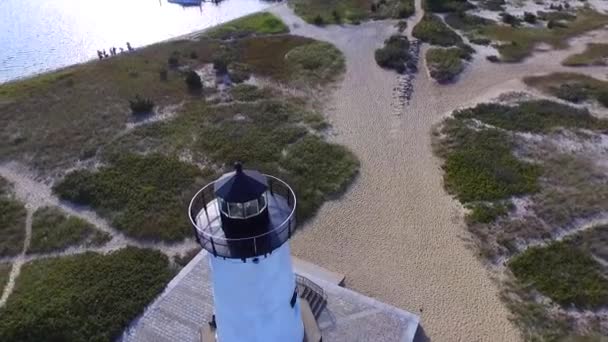 Flygfoto Edgartown Fyr Martha Vineyard Massachusetts — Stockvideo