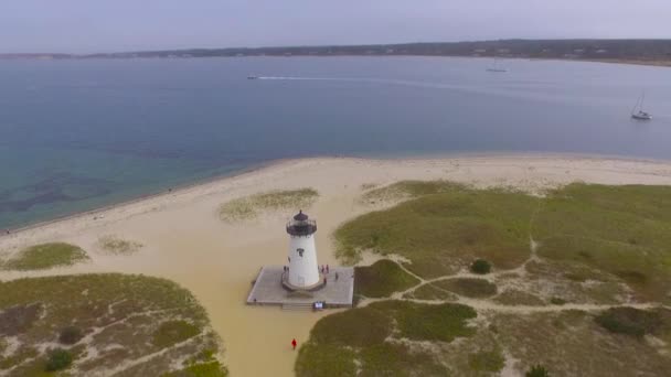 Flygfoto Edgartown Fyr Martha Vineyard Massachusetts — Stockvideo