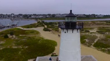 Edgartown Deniz Feneri 'nin, Martha' s Vineyard, Massachusetts 'in hava görüntüleri.