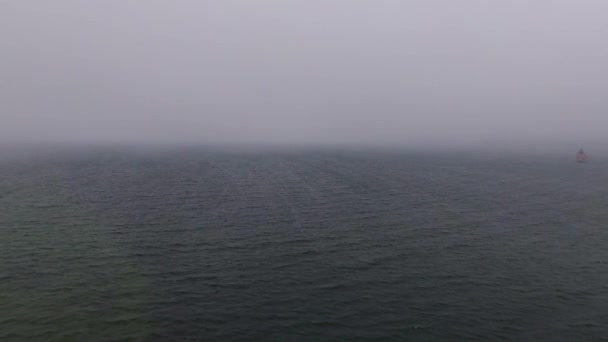 Aerial Shot Boat Huge American Flag Water Coast Martha Vineyard — Stok video