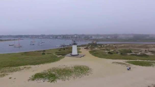 Aerial Shot Edgartown Lighthouse Martha Vineyard Massachusetts — 图库视频影像