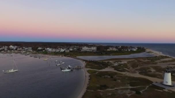 Aerial Shot Edgartown Lighthouse Martha Vineyard Massachusetts — стокове відео