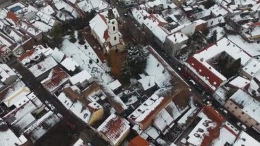 Aerial shot of Zemun in winter, Belgrade, Serbia