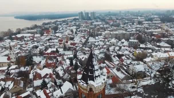 Aerial Shot Gardos Tower Winter Belgrade Serbia — Stock videók