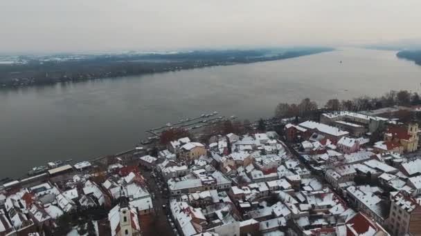 Aerial Shot Gardos Tower Winter Belgrade Serbia — Stock Video