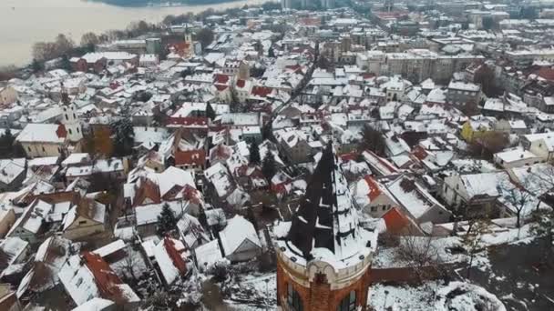 Aerial Shot Gardos Tower Winter Belgrade Serbia — Wideo stockowe