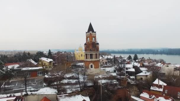Aerial Shot Gardos Tower Winter Belgrade Serbia — Stockvideo