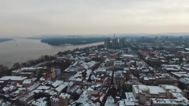 Aerial Shot Zemun Winter Belgrade Serbia — стоковое видео