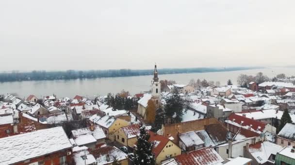 Aerial Shot Zemun Winter Belgrade Serbia — Stockvideo