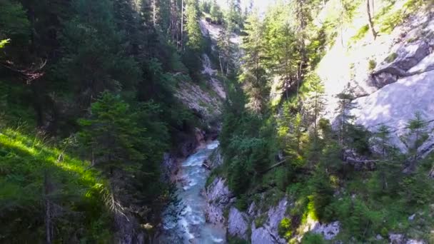 Aerial Shot Beautiful Gleirschklamm Gorge Unspoiled Waterfalls Isar Source — Stockvideo