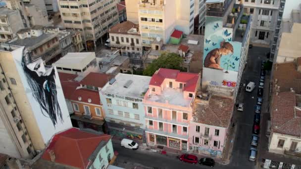 Luchtfoto Acropolis Athene Griekenland Zonsopgang Zomer Drone Shot Van Gouden — Stockvideo