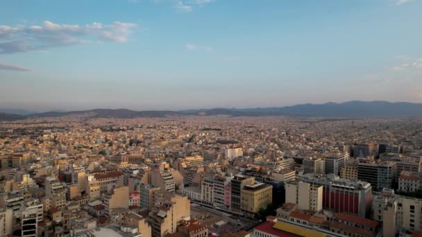 Vista Aérea Acrópolis Atenas Grecia Amanecer Verano Drone Disparo Rayos — Vídeos de Stock