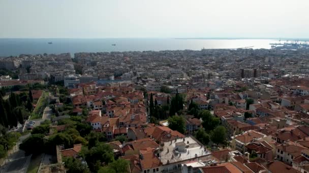 Veduta Aerea Salonicco Una Giornata Sole Edifici Bianchi Drone Della — Video Stock